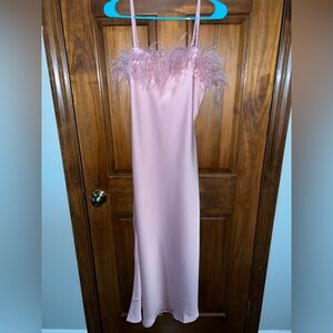 Blu Pepper Blush Satin Dress with Feather Detail